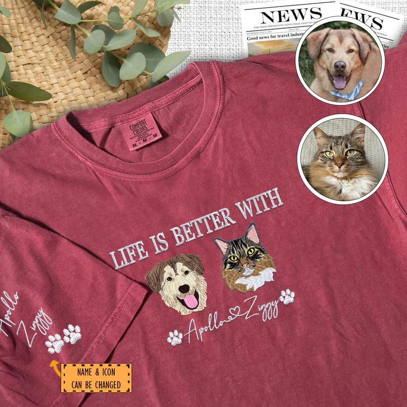 Custom Embroidered Two Pets Portrait Sweatshirt