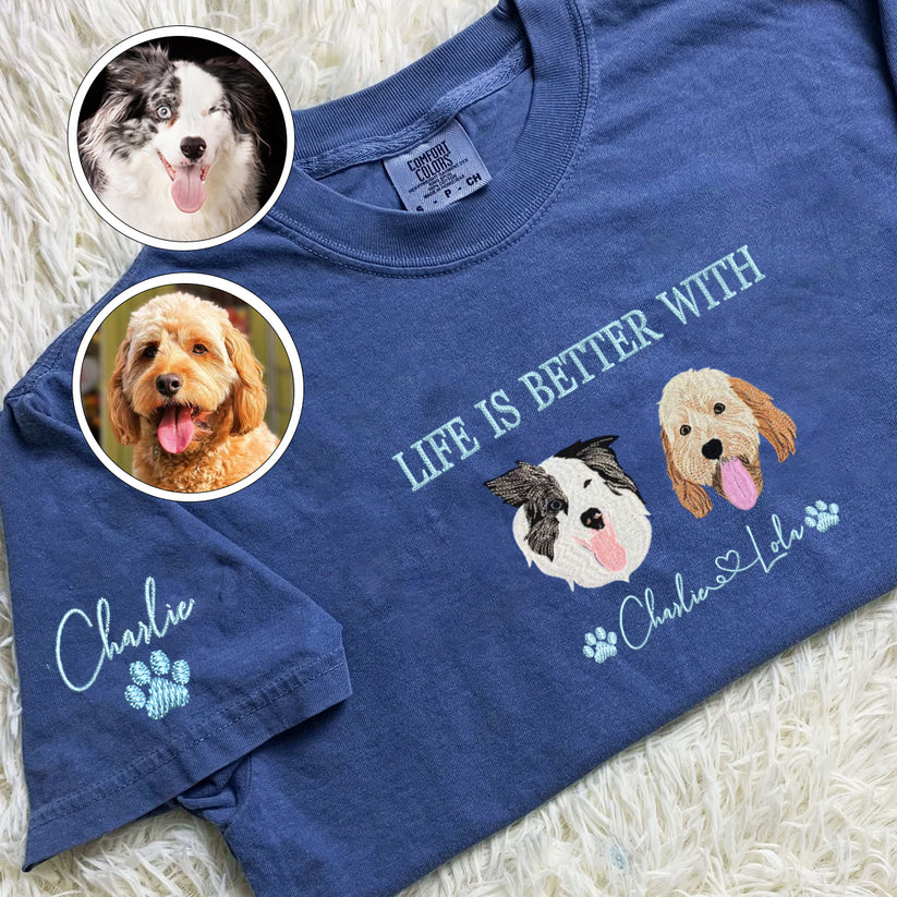 Custom Embroidered Two Pets Portrait Sweatshirt