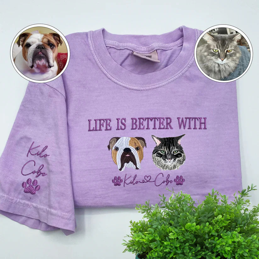 Custom Embroidered Two Pets Portrait Sweatshirt