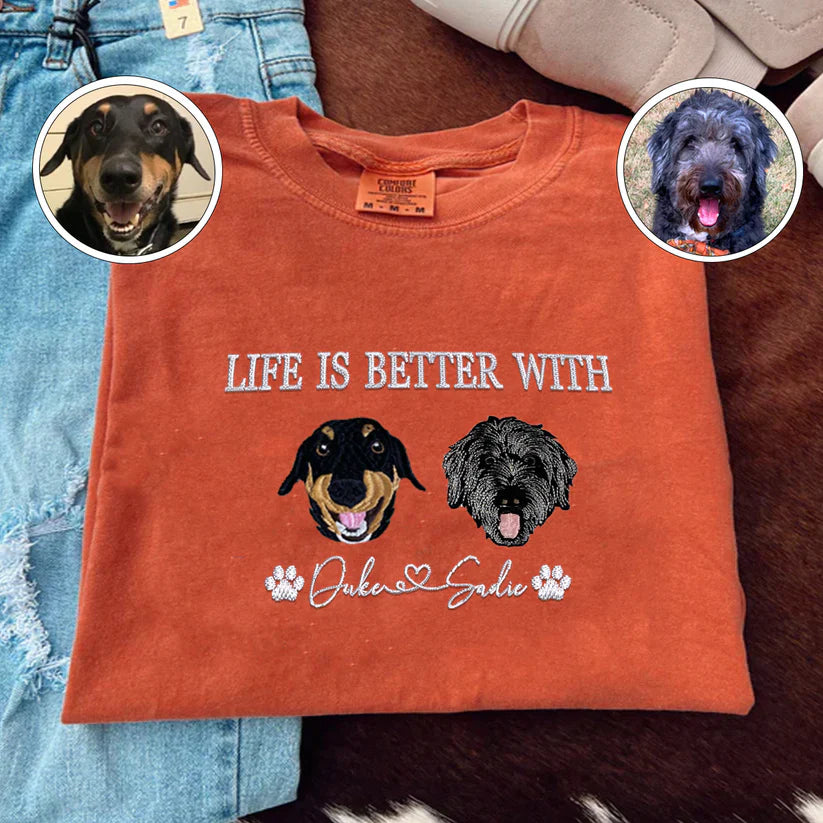 Custom Embroidered Two Pets Portrait Sweatshirt