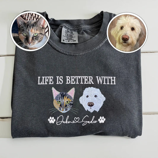 Custom Embroidered Two Pets Portrait Sweatshirt