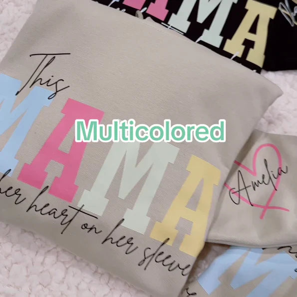 Personalized MAMA Wears Her Heart On Her Sleeve Sweatshirt - CUSTLOVE