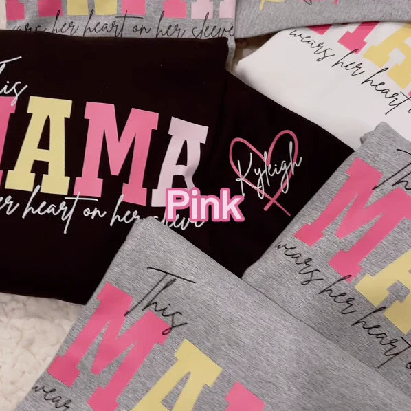 Personalized MAMA Wears Her Heart On Her Sleeve Sweatshirt - CUSTLOVE
